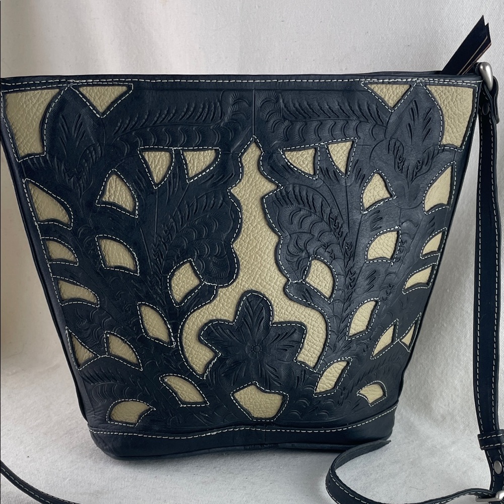 Leaders in Leather Tooled Cut Out Handbag